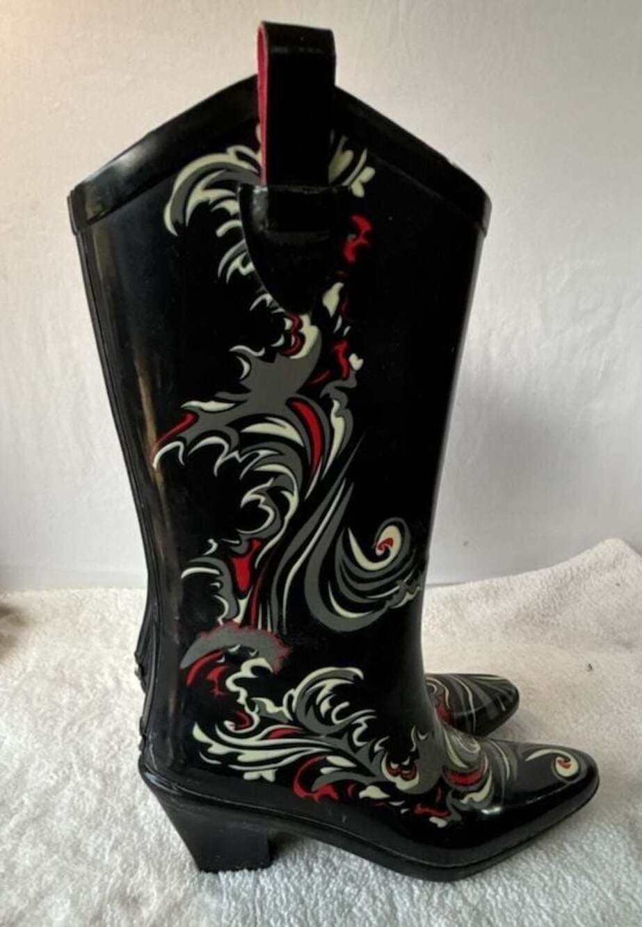 Dav Western Style Rubber Rain Boots with Scroll Graphic Print